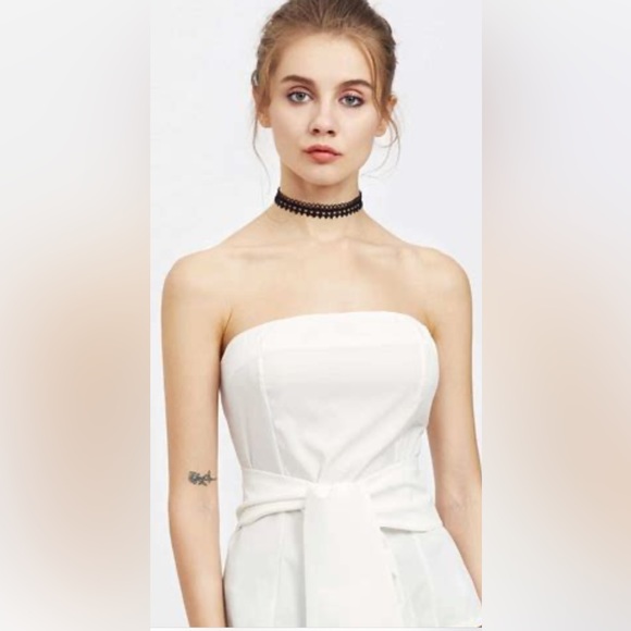 WHBM White House Black Market Crop Top Strapless Silk Chiffon w/Bow Bustier Top - Picture 2 of 16